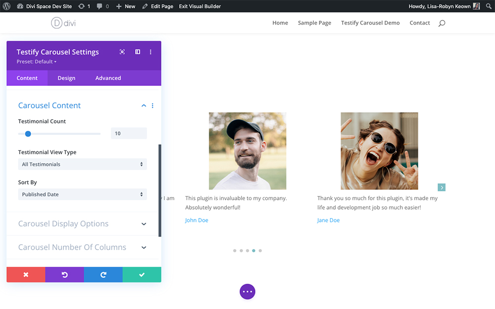 Divi Testimonial Carousel module