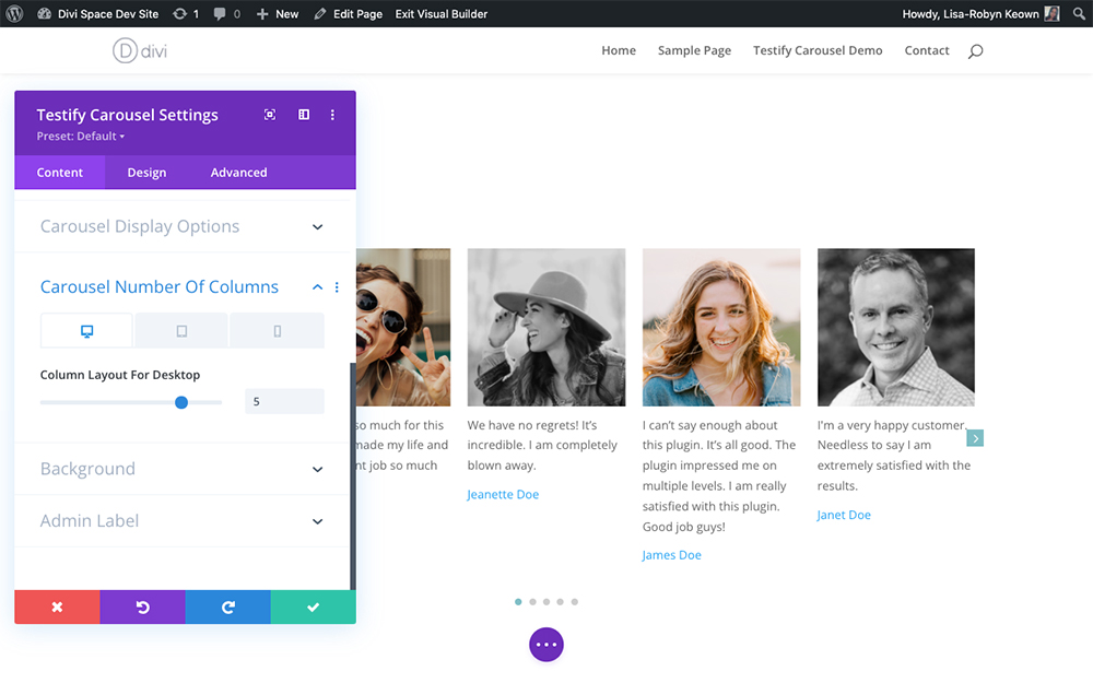 Divi Testimonial Carousel module