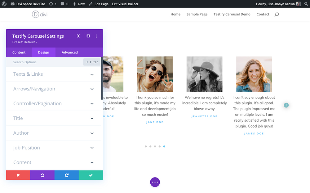 Divi Testimonial Carousel module