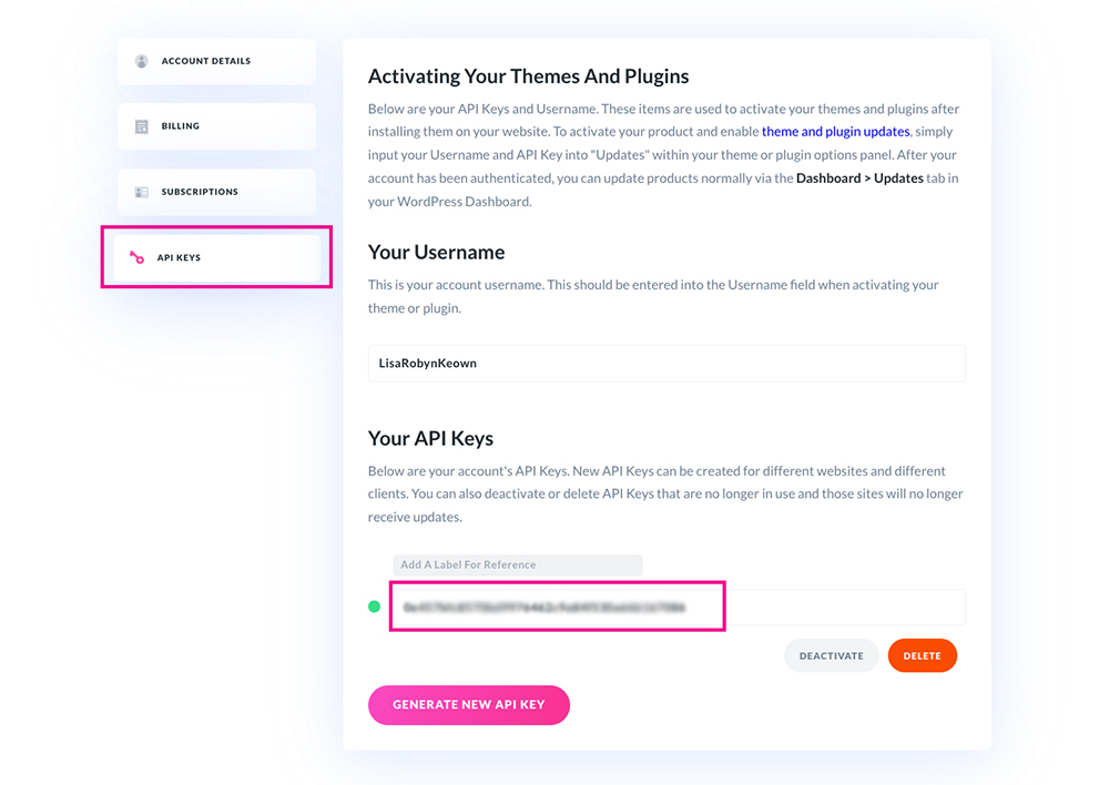 Elegant Themes API Key Members Area