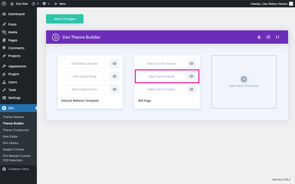 Divi Theme Builder Add Custom Body Divi Space