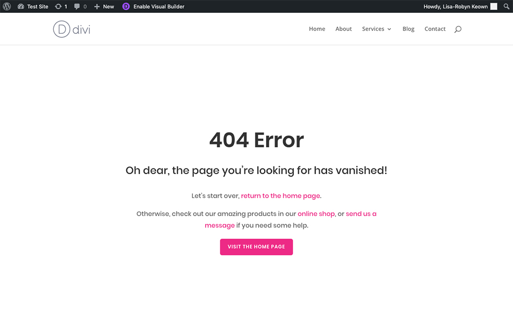 404 error page created with Divi