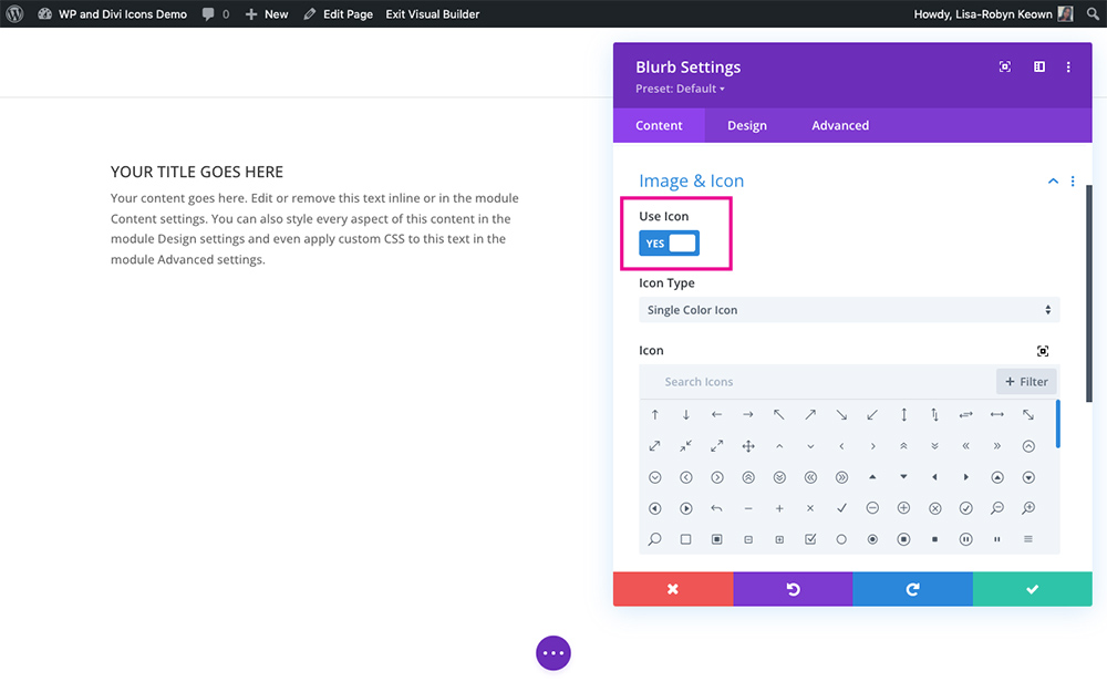 Use icon in Divi blurb module