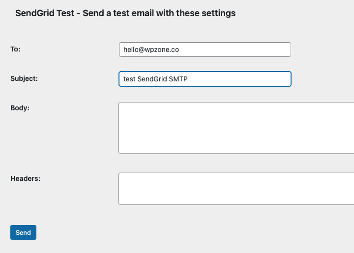 send a test email for connect sendgrid for email 