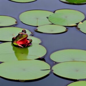 Photo of a frog on a lilypad in a pond generated by AI Image Lab