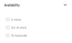 A WooCommerce product availability filtering interface generated by Divi Shop Builder, showing three availability statuses with checkboxes on the left.