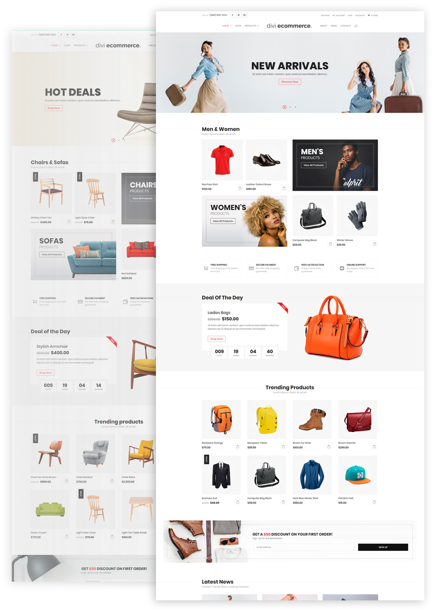 divi ecommerce Home Page Examples